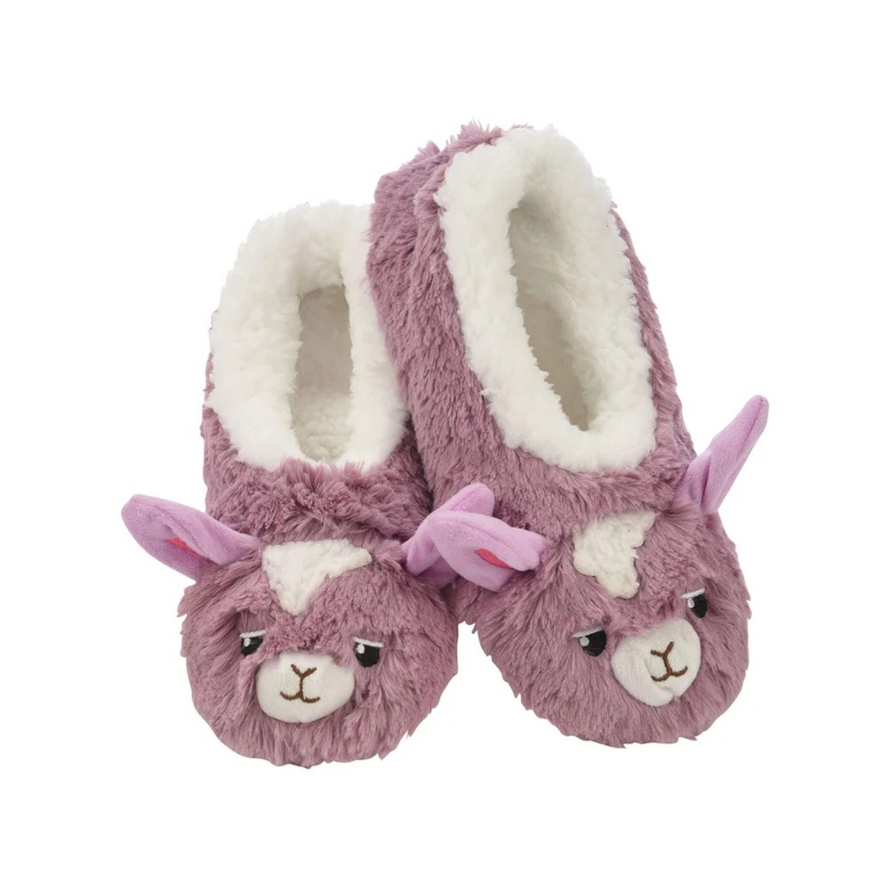 SNOOZIES Furry Pals Llama Slippers Lavender Purple Non Skid Sherpa Lined 9/10